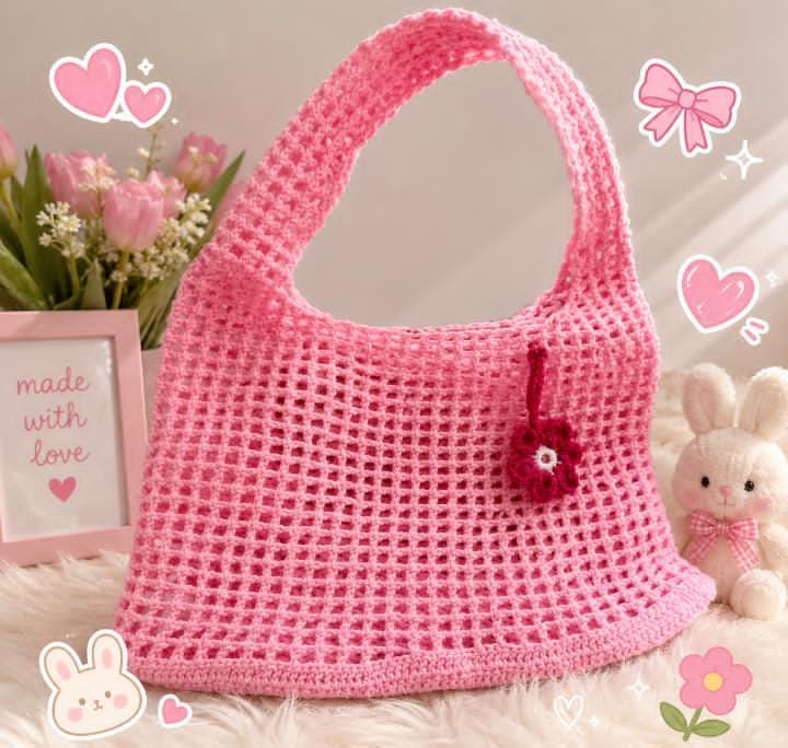 handmade crochet mesh tote bag