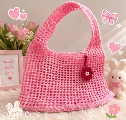 handmade crochet mesh tote bag